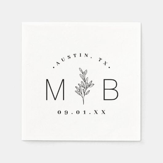 Modern Rustic Floral Stem Wedding Monogram Servet (Voorkant)