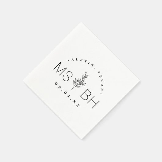 Modern Rustic Floral Stem Wedding Monogram Servet (Hoek)