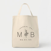 Modern Rustic Floral Stem Wedding Monogram Tote Bag (Voorkant)