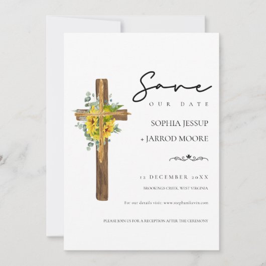 Modern Rustic Floral Wood Cross Wedding Save The Date (Voorkant)