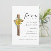 Modern Rustic Floral Wood Cross Wedding Save The Date (Staand voorkant)