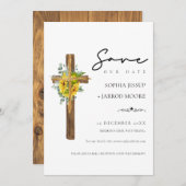 Modern Rustic Floral Wood Cross Wedding Save The Date (Voorkant / Achterkant)