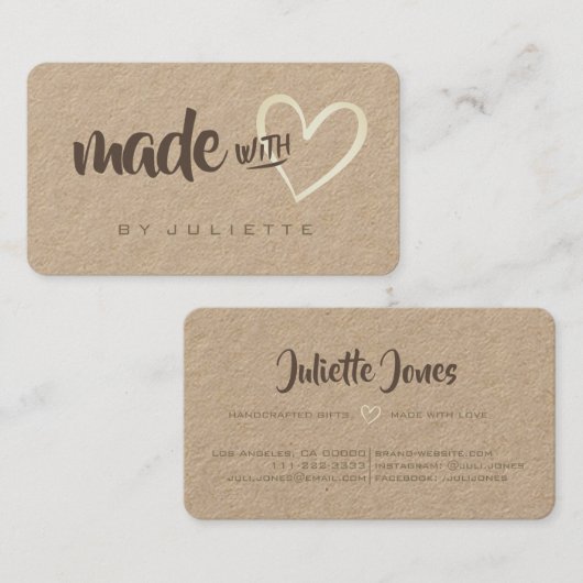 Modern Rustic gemaakt met Love Heart Kraft Paper Visitekaartje (Voorkant / Achterkant)
