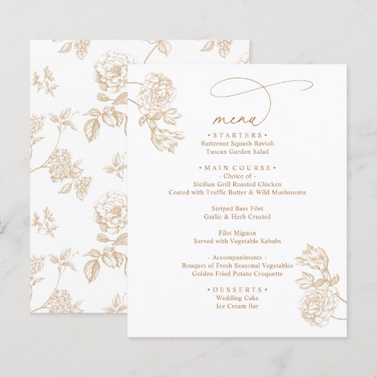Modern Rustic Gold Floral Wedding Menus (Voorkant / Achterkant)
