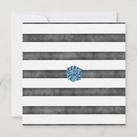 Modern Rustic Gray Blue Hydrangeas Striped Wedding Kaart (Achterkant)