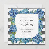 Modern Rustic Gray Blue Hydrangeas Striped Wedding Kaart (Voorkant)