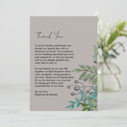 Modern Rustic Greenery Wedding Bedankkaart (Staand voorkant)