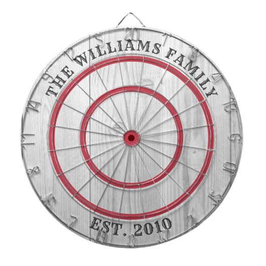 Modern Rustic Grey Barn Wood Familienaam Dart Boar Dartbord (Voorkant)