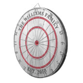 Modern Rustic Grey Barn Wood Familienaam Dart Boar Dartbord (Voorkant Rechts)