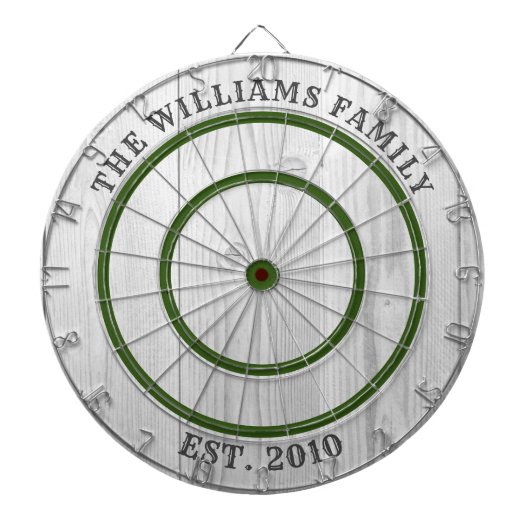 Modern Rustic Grey Barn Wood Familienaam Dart Boar Dartbord (Voorkant)