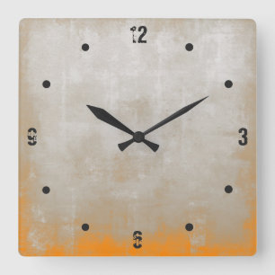 Modern Rustic Grey Oranje Abstract Vierkante Klok
