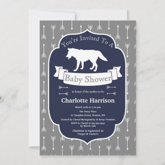 Modern Rustic Grey & White Wolf Arrows Baby shower Kaart (Voorkant)