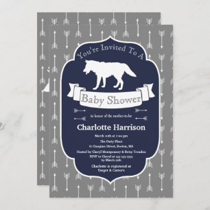 Modern Rustic Grey & White Wolf Arrows Baby shower Kaart