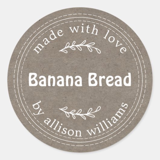 Modern Rustic Homemade Banaanbrood Kraft Papier Ronde Sticker (Voorkant)