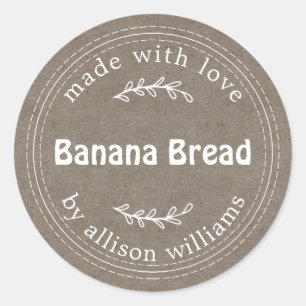 Modern Rustic Homemade Banana Bread Kraft Paper Ronde Sticker