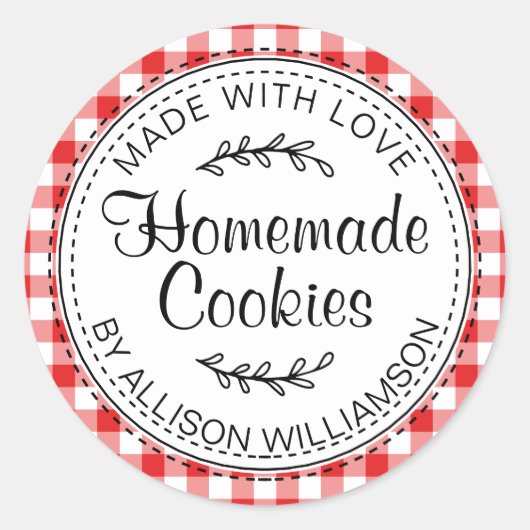 Modern Rustic Homemade Cookies Red Check Ronde Sticker (Voorkant)