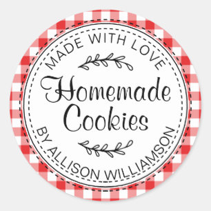 Modern Rustic Homemade Cookies Red Check Ronde Sticker