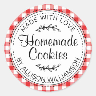 Modern Rustic Homemade Cookies Red Check Ronde Sticker