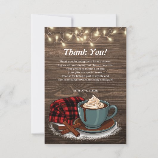 Modern Rustic Hot Cocoa Cozy Baby shower Bedankkaart (Voorkant)