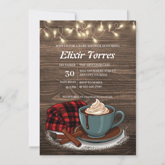 Modern Rustic Hot Cocoa Cozy Baby shower Kaart (Voorkant)