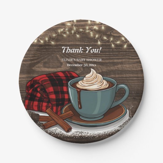 Modern Rustic Hot Cocoa Cozy Baby shower Papieren Bordje (Voorkant)