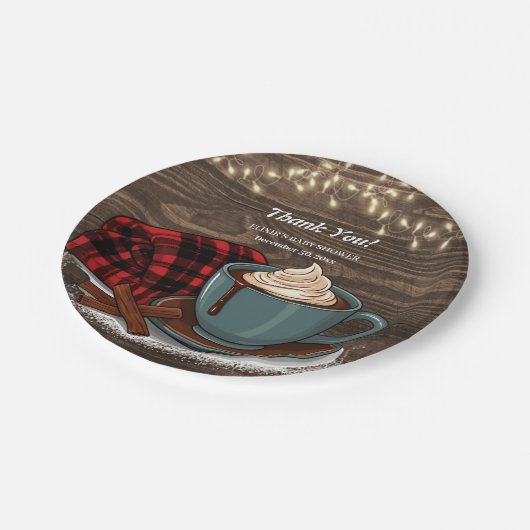 Modern Rustic Hot Cocoa Cozy Baby shower Papieren Bordje (Gekanteld)