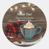 Modern Rustic Hot Cocoa Cozy Baby shower Ronde Sticker (Voorkant)