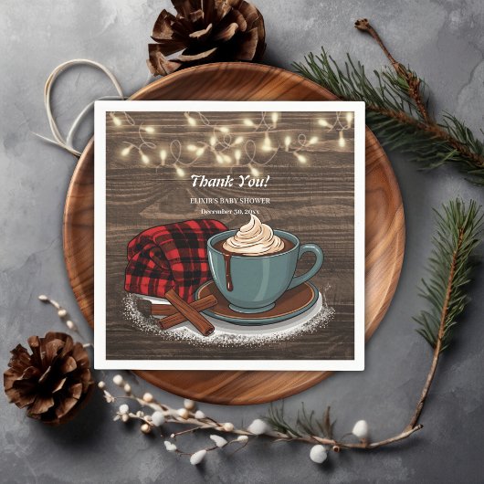 Modern Rustic Hot Cocoa Cozy Baby shower Servet