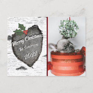 Modern Rustic Houten Hart Familie Foto  Feestdagenkaart