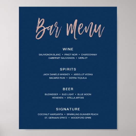 Modern Rustic Huwelijksbar Menu Bord Dranken Poster (Voorkant)