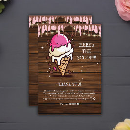 Modern Rustic Ice Cream Scoop Drawing Baby shower Bedankkaart