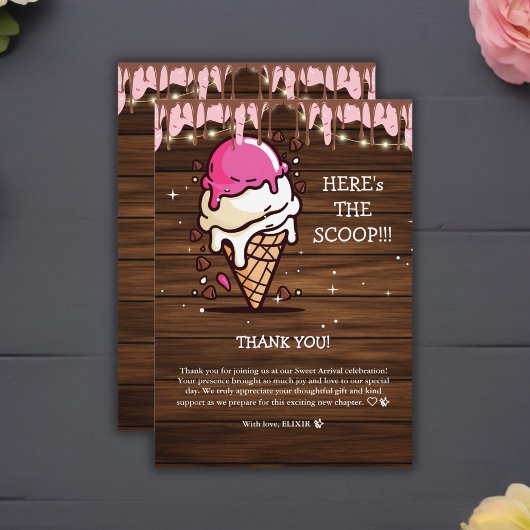 Modern Rustic Ice Cream Scoop Drawing Baby shower Bedankkaart