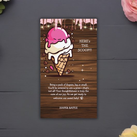 Modern Rustic Ice Cream Scoop Drawing Baby shower Informatiekaartje