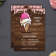 Modern Rustic Ice Cream Scoop Drawing Baby shower