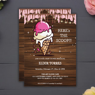 Modern Rustic Ice Cream Scoop Drawing Baby shower Kaart