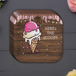 Modern Rustic Ice Cream Scoop Drawing Baby shower Papieren Bordje