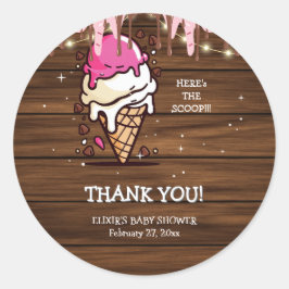 Modern Rustic Ice Cream Scoop Drawing Baby shower Ronde Sticker