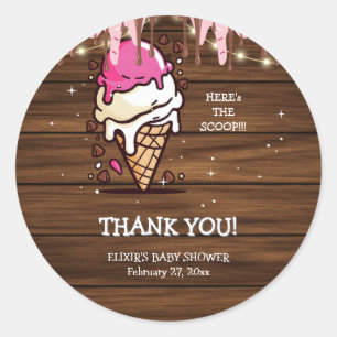 Modern Rustic Ice Cream Scoop Drawing Baby shower Ronde Sticker