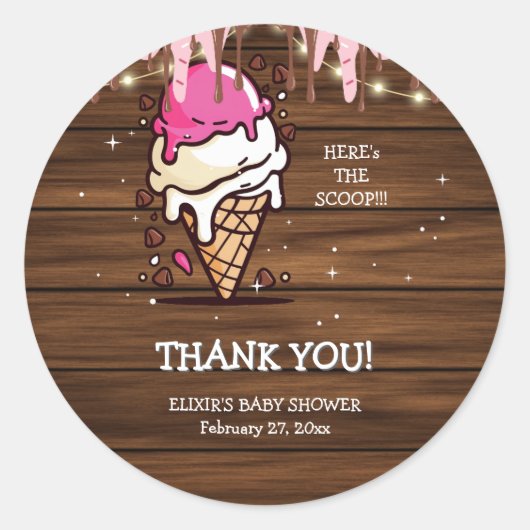 Modern Rustic Ice Cream Scoop Drawing Baby shower Ronde Sticker (Voorkant)