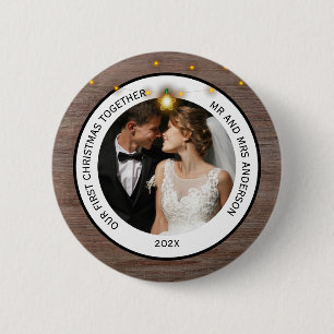 Modern Rustic Koppels Eerste Kerstmis Samen Ronde Button 5,7 Cm