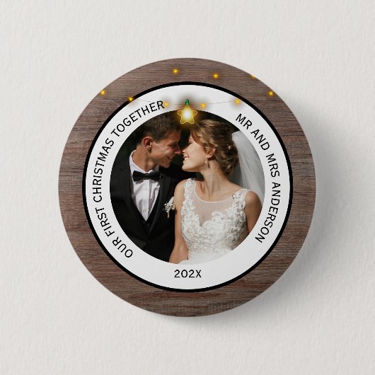 Modern Rustic Koppels Eerste Kerstmis Samen Ronde Button 5,7 Cm (Voorkant)