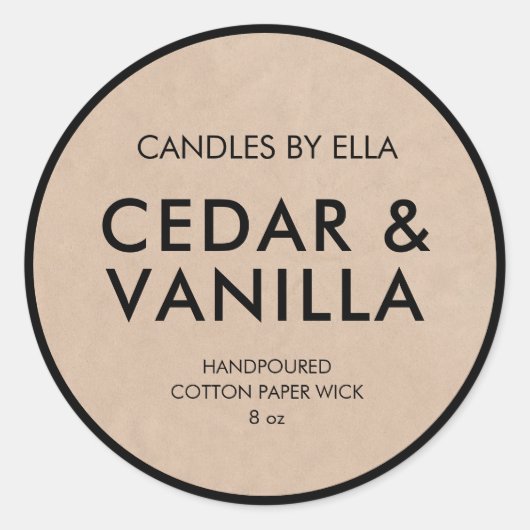 Modern Rustic Kraft - Aangepaste kaarslabels Ronde Sticker (Voorkant)