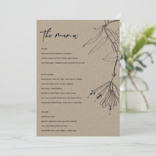 MODERN RUSTIC KRAFT BLACK LINE DRAAIEND FLORAL MEN MENU (Staand voorkant)