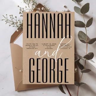 Modern Rustic Kraft Black & White QR Code Wedding Kaart