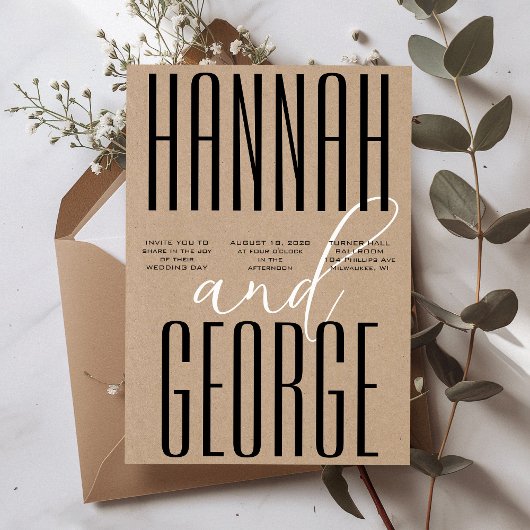 Modern Rustic Kraft Black & White QR Code Wedding Kaart