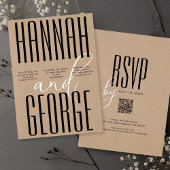 Modern Rustic Kraft Black & White QR Code Wedding Kaart