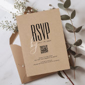 Modern Rustic Kraft Black & White QR Code Wedding Kaart