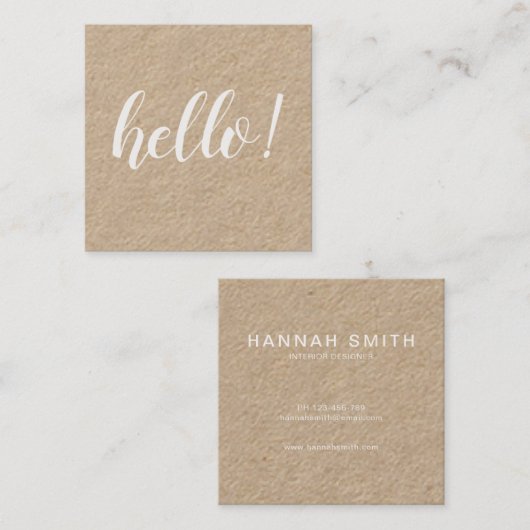 Modern Rustic Kraft Hallo Square Visitekaartje (Voorkant / Achterkant)