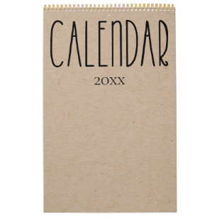 Modern Rustic Kraft met zwarte agenda Kalender