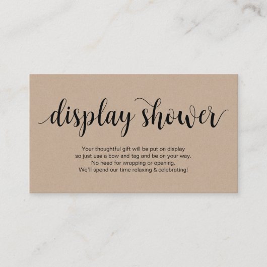 Modern Rustic Kraft, zwart script, display Shower Informatiekaartje (Voorkant)